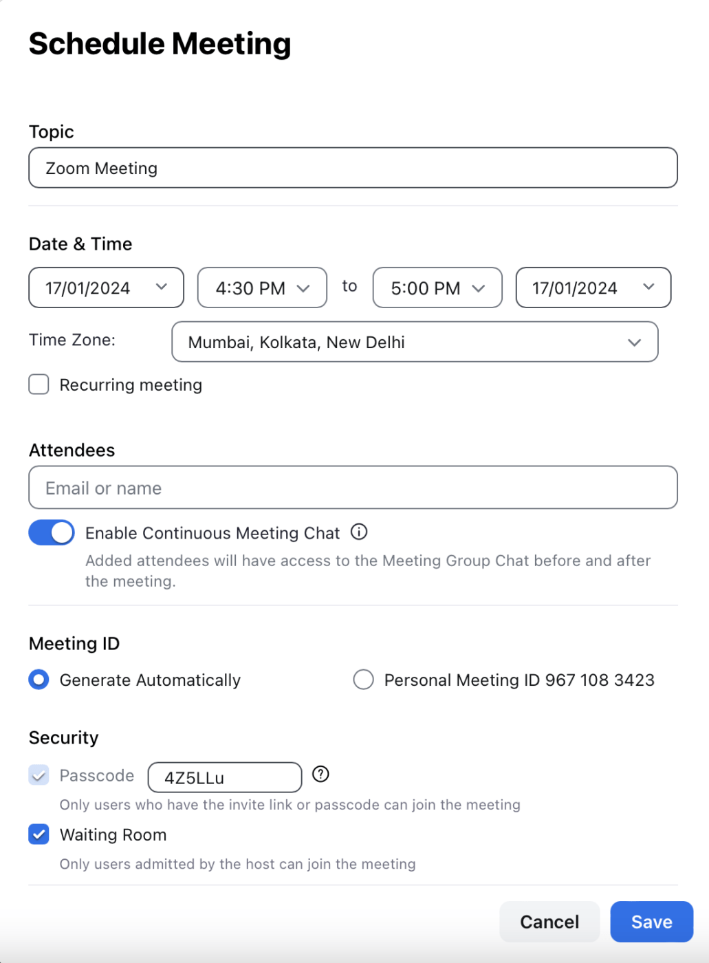 Personalização das opções de reunião no Zoom