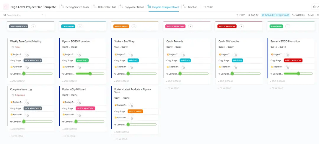 Accelerate l'avvio di un progetto con il modello di piano di progetto di alto livello di ClickUp