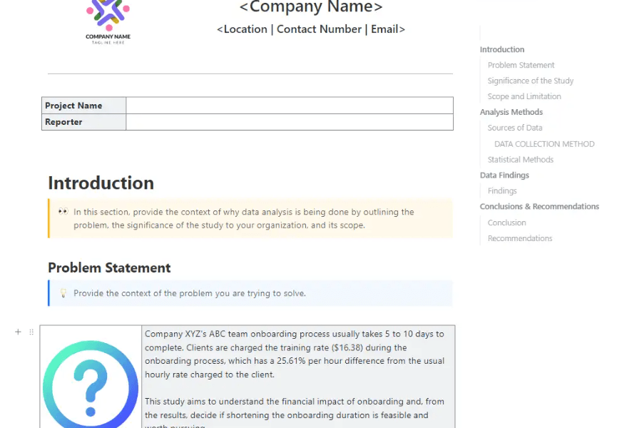 Present your data analytics findings in an organized way with this ClickUp Data Analysis Finding Report Template