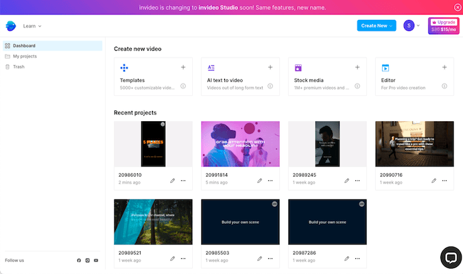 InVideo, een van de bekendere Synthesia AI-alternatieven