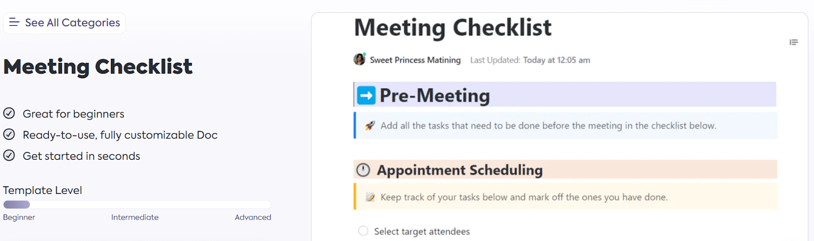 Hold productive, collaborative, and efficient meetings with ClickUp Meeting Checklist Template