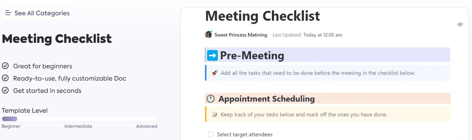 Halten Sie produktive, kollaborative und effiziente Meetings mit der ClickUp Checkliste für Meetings