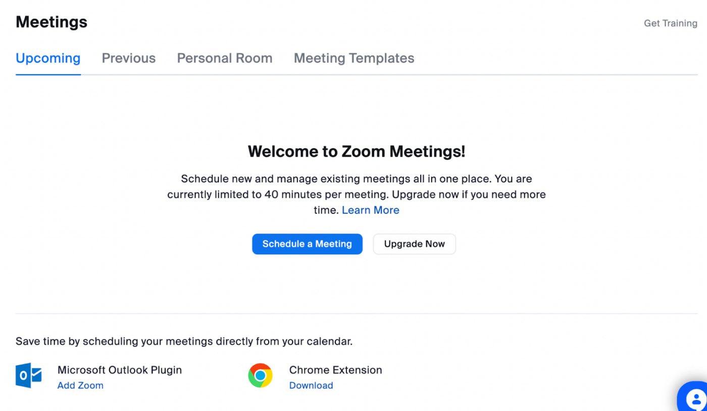 Scheduling a meeting using the Zoom website.