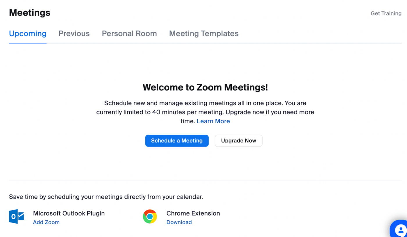 Zoom Webサイトを使用したミーティングのスケジュール。