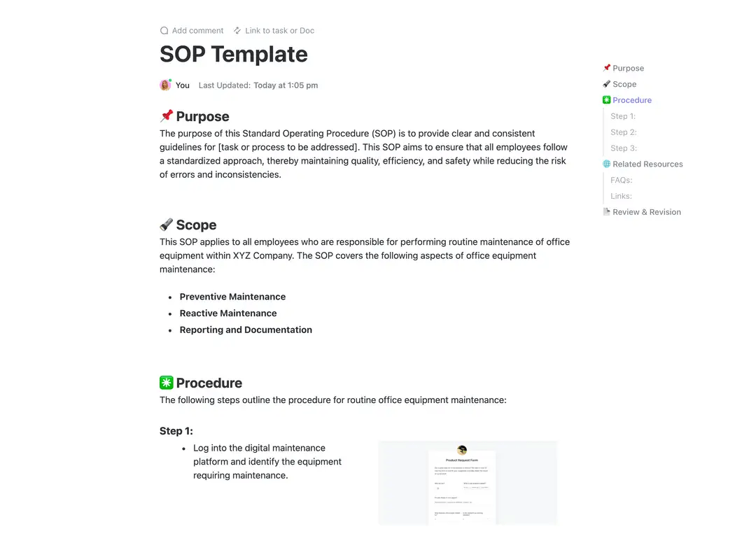 Mantenete la qualità, l'efficienza e la conformità grazie alla procedura operativa standard per gli impianti API di ClickUp