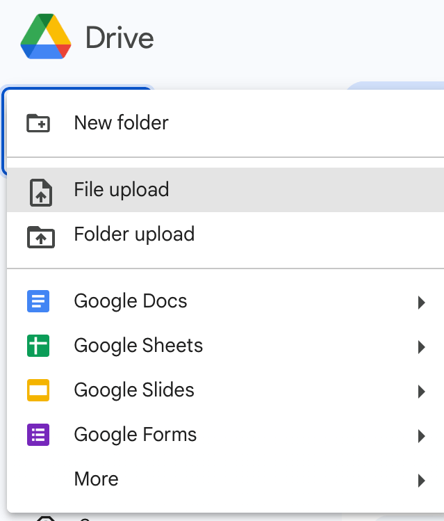 File upload in Google Drive