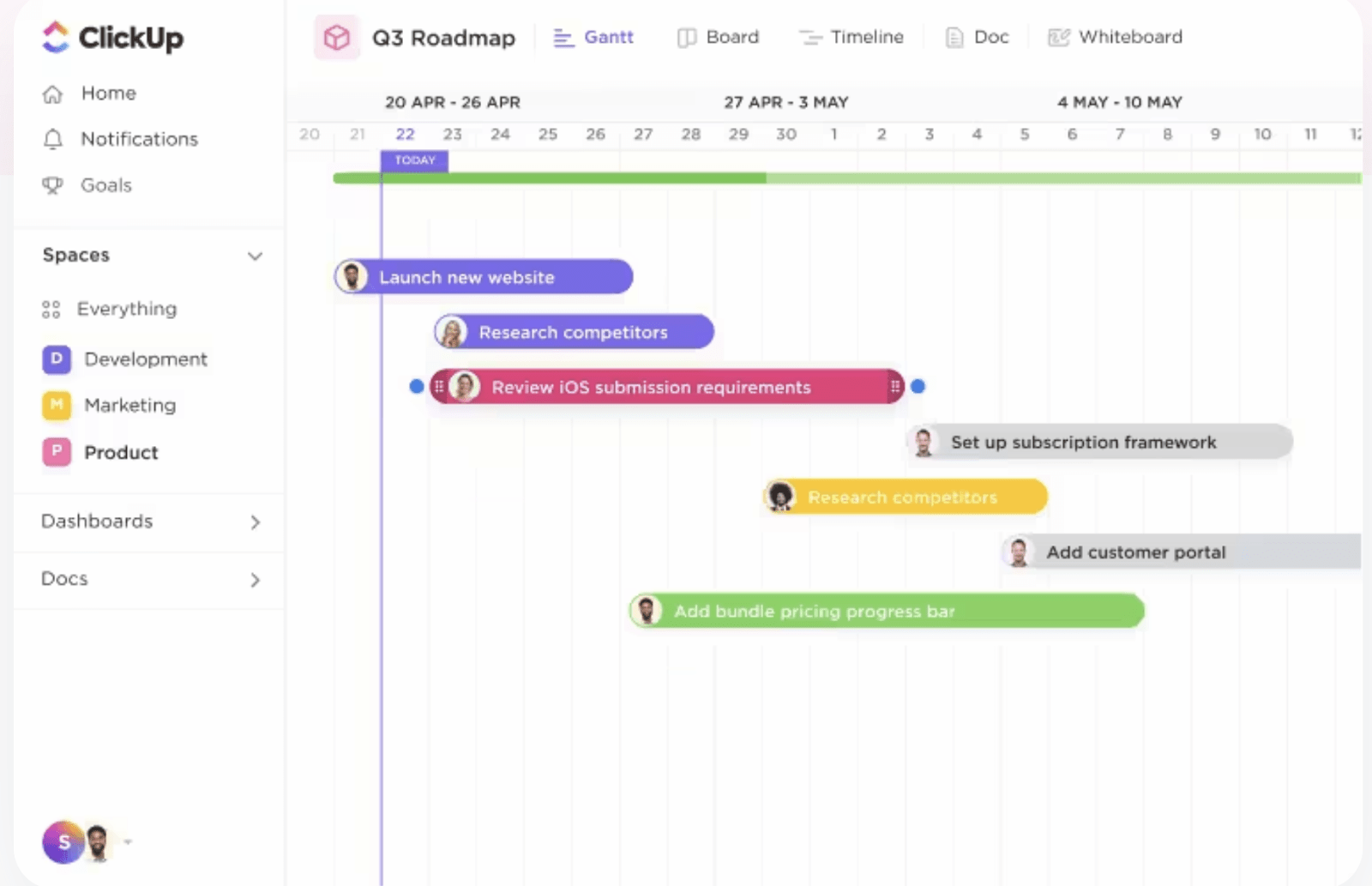 Plan your quarterly roadmaps with ClickUp’s Project Management Template