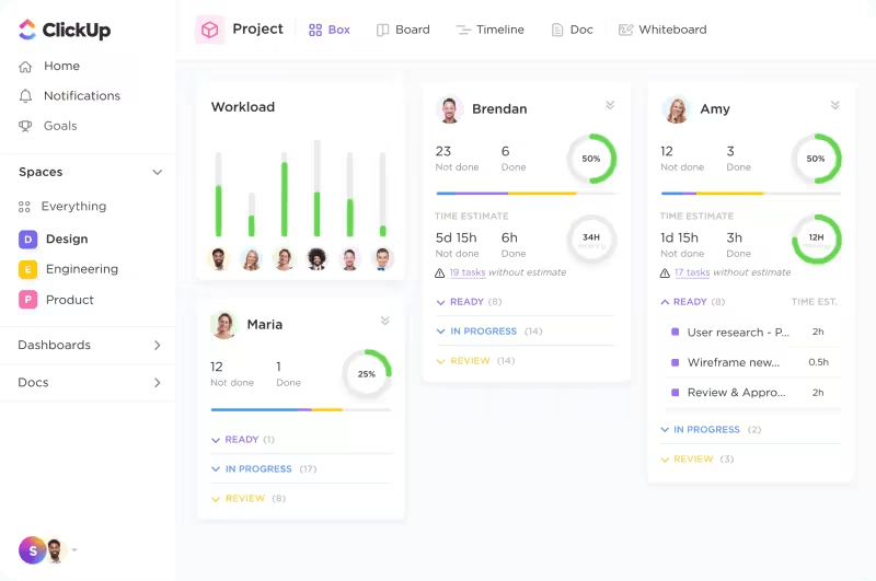 Le widget Charge de travail de ClickUp Dashboards