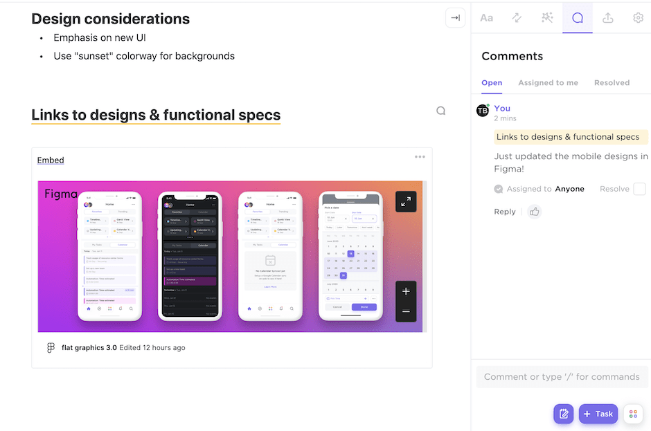 Collaborez avec les équipes sur le développement de produits grâce au modèle de document d'information sur les produits de ClickUp