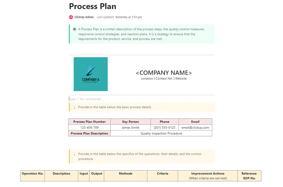 Create a unified workflow between teams with the ClickUp Process Plan Template