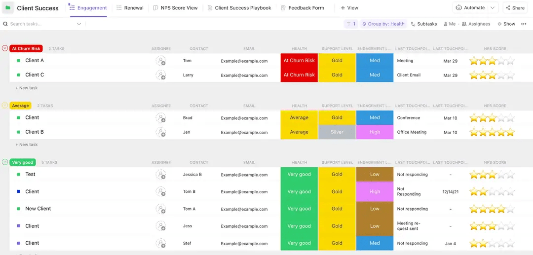 Make sure each client's needs are met with ClickUp's Client Success Template