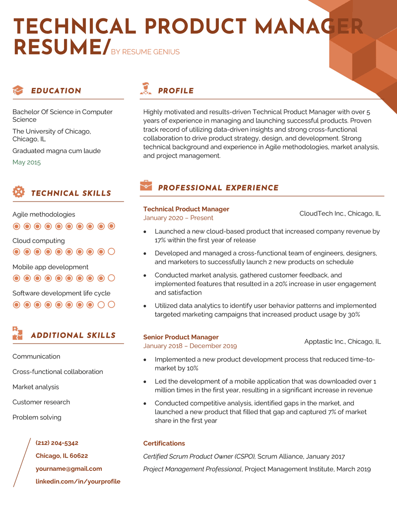 Technical Product Manager Resume Template