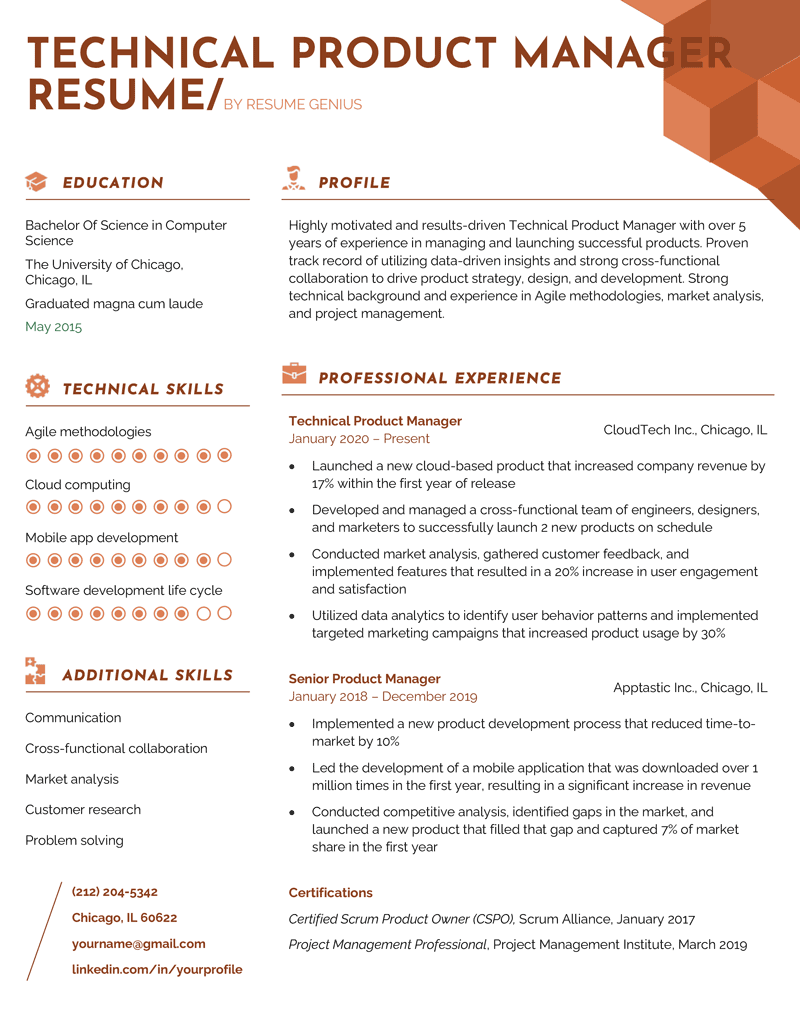 Szablon CV menedżera produktu technicznego