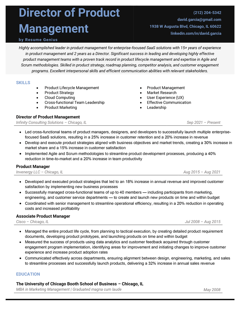 Director of Product Management Resume Template