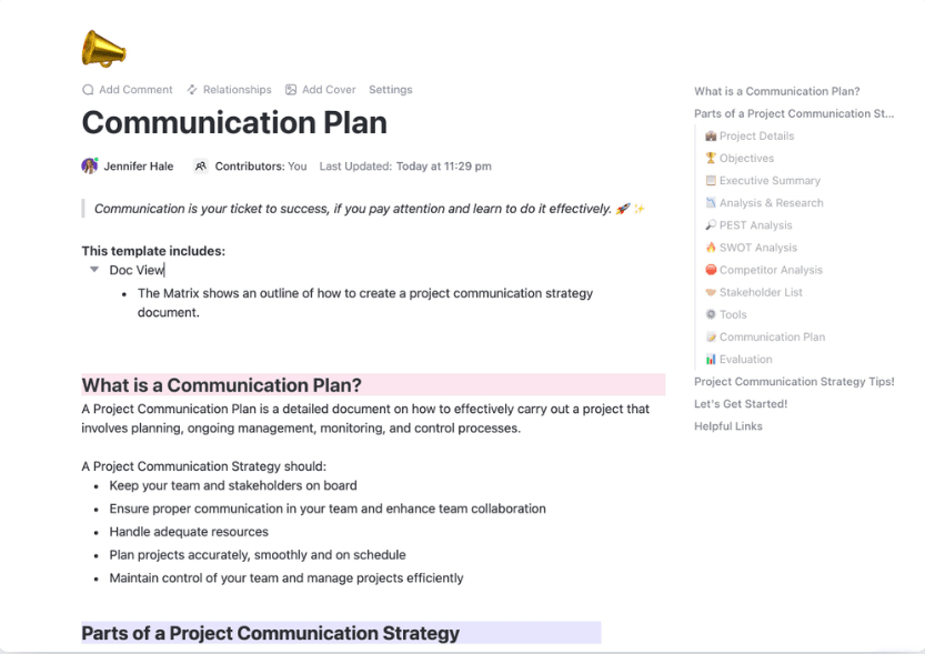Ensure effective communication by bringing all your team members on one page with this ClickUp Communication Plan Template 