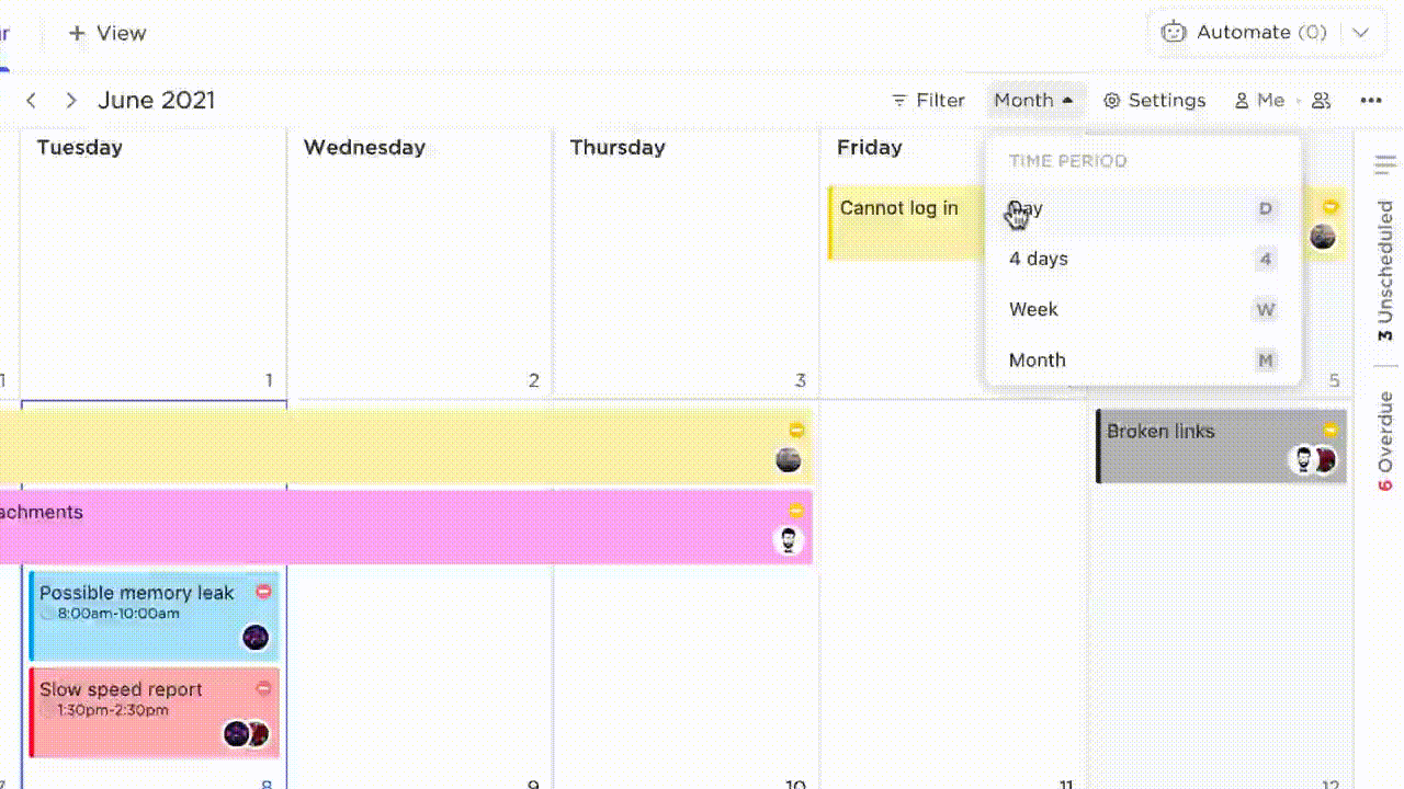 ClickUp’s calendar view