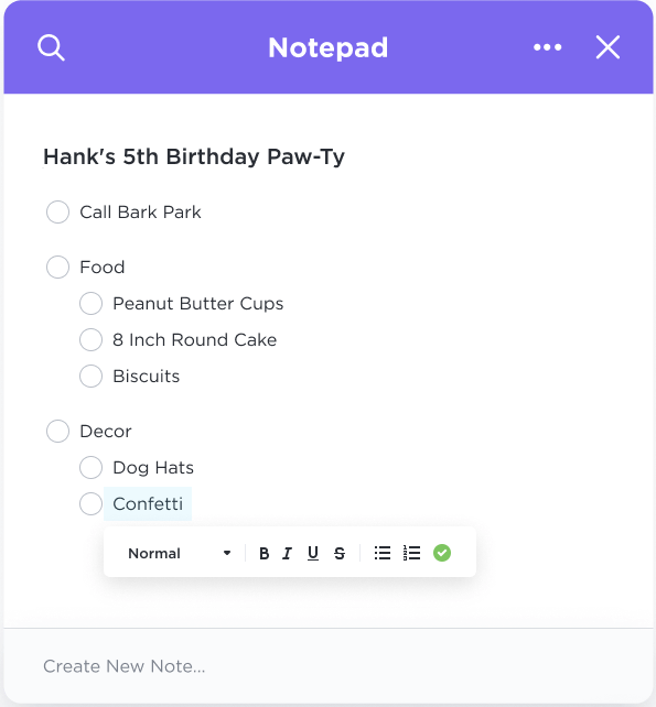 ClickUp Notepad categorization