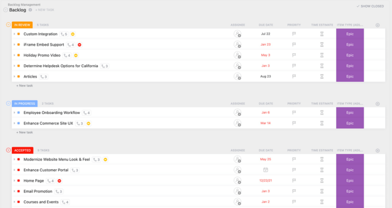 ClickUp’s Agile Scrum Management Template