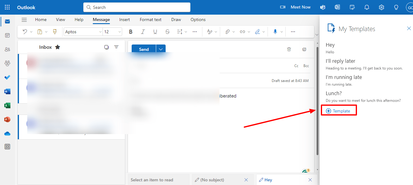 Sélectionnez Modèle Outlook dans le menu déroulant pour accéder à un dossier de modèles ou en créer un