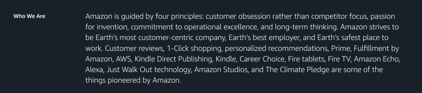 Startup goals examples: Amazon's mission statement