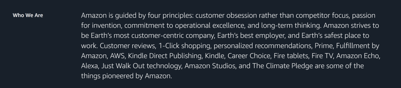 Exemples d'objectifs de startups : Déclaration de mission d'Amazon