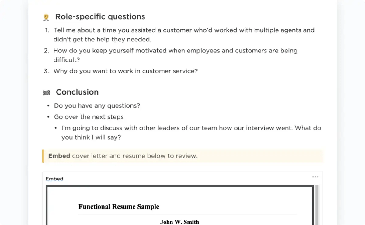 ClickUp's Interview Process Template is designed to help you streamline your hiring process.