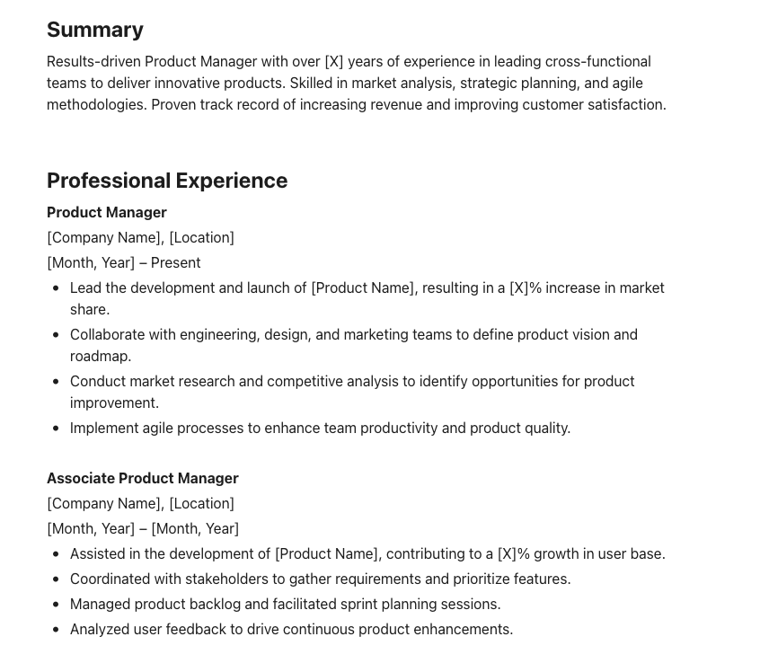 ClickUp Product Manager Resume