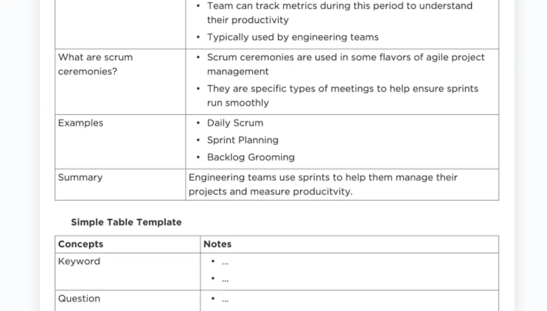 Organize and manage notes efficiently for quick review and recall with ClickUp's Cornell Notes Template