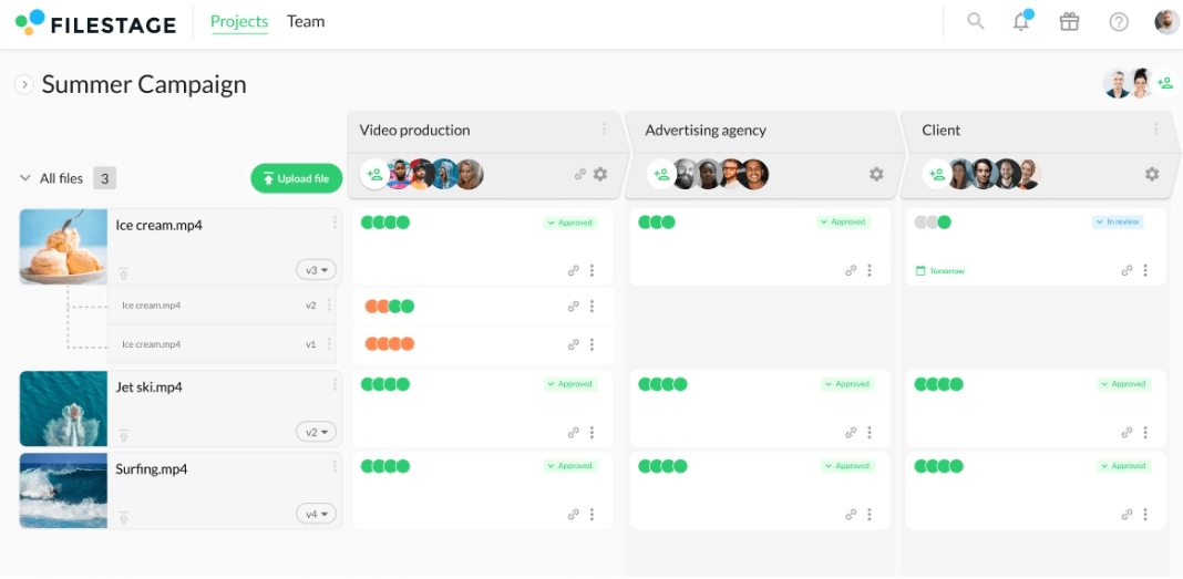 Painel de controle do Filestage