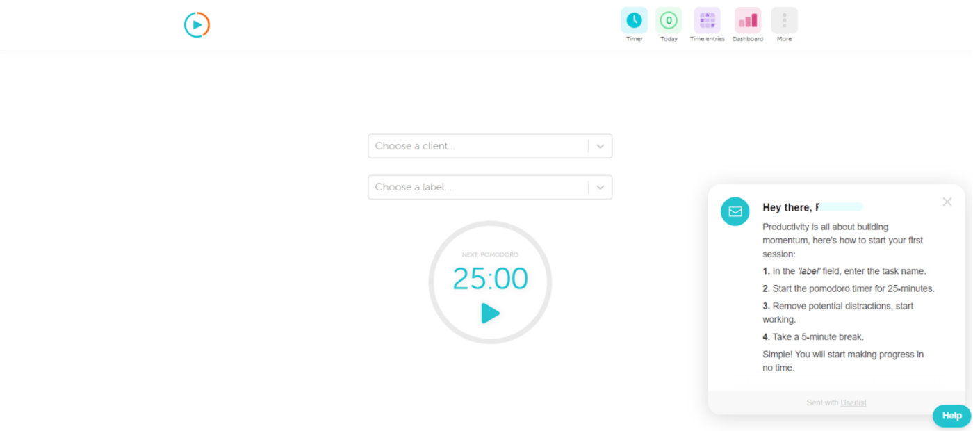 Dashboard von Focus Booster