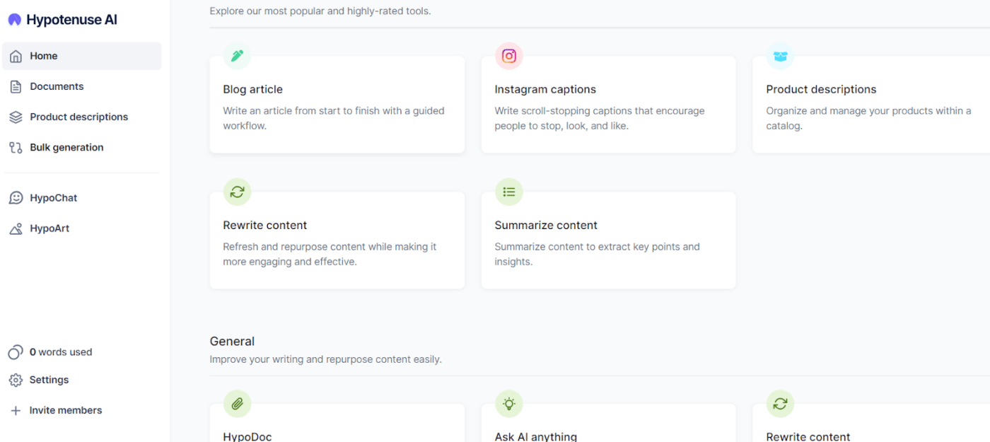 Hypotenusa AI dashboard