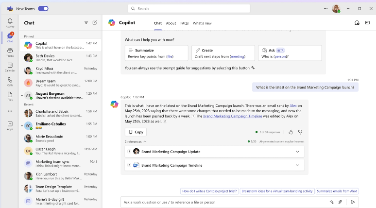 Tableau de bord de Microsoft Teams