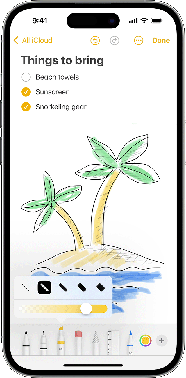 Handmade sketches in Apple Notes