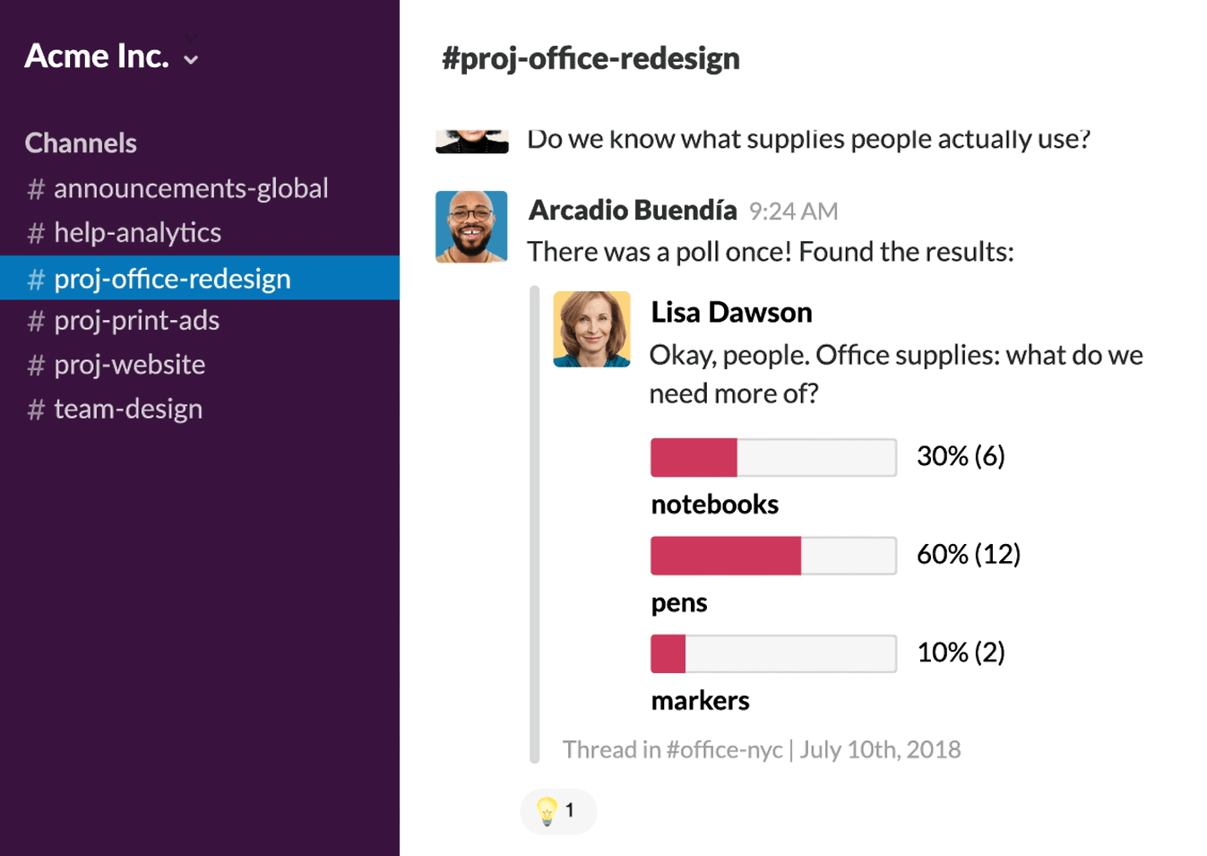 Tampilan obrolan di Slack