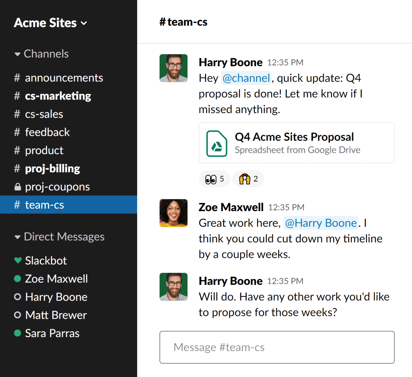 Chat view on Slack