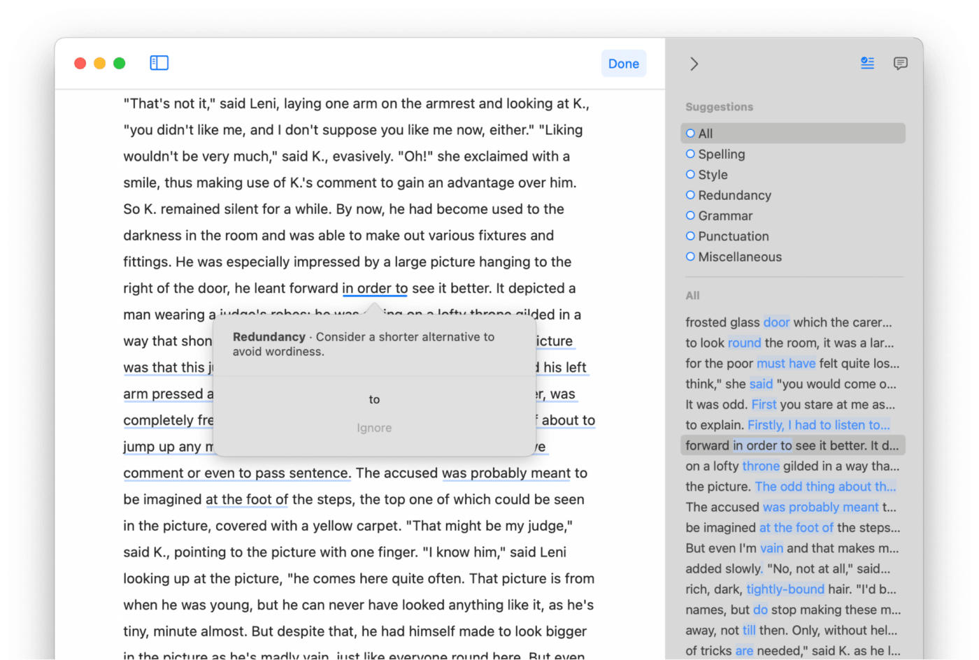 Ulysses text editor and proofreader