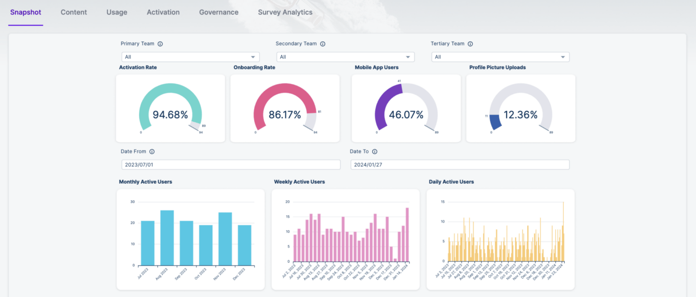 Dashboard di Workvivo