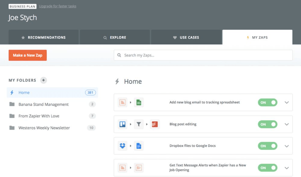 Zapier dashboard