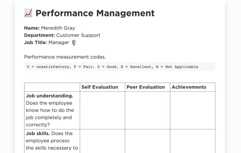 Assess employee performance over a specific period with ClickUp’s Performance Review Template