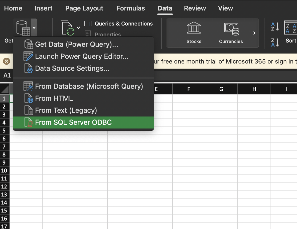Importing or Pasting data in Excel