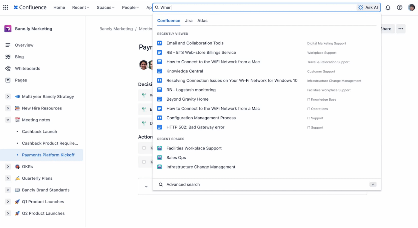 Confluence Advanced search functionality