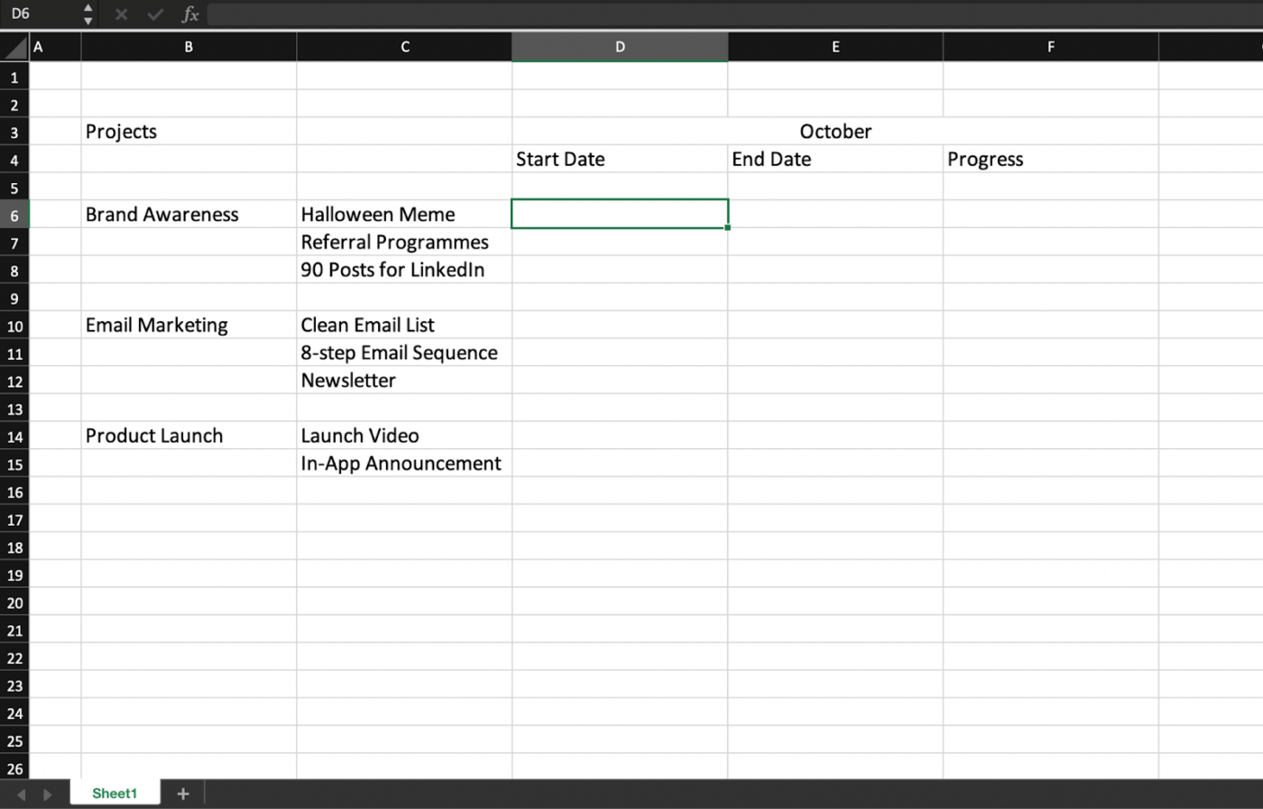 Tabella di marcia in Excel