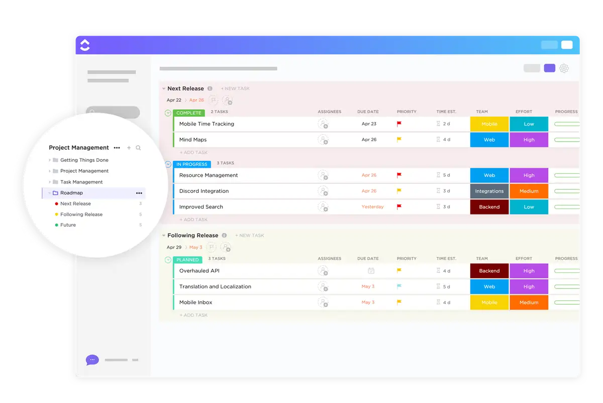 Stay aligned to your long-term project vision with ClickUp’s Project Roadmap Template 