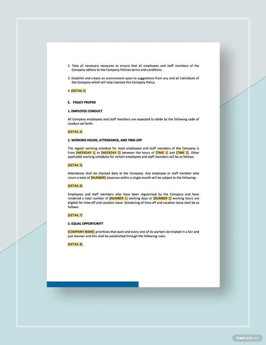 Company Policy Template Design in Word 