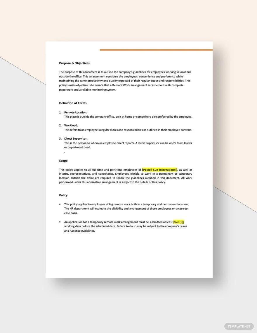 Remote Work Policy Template