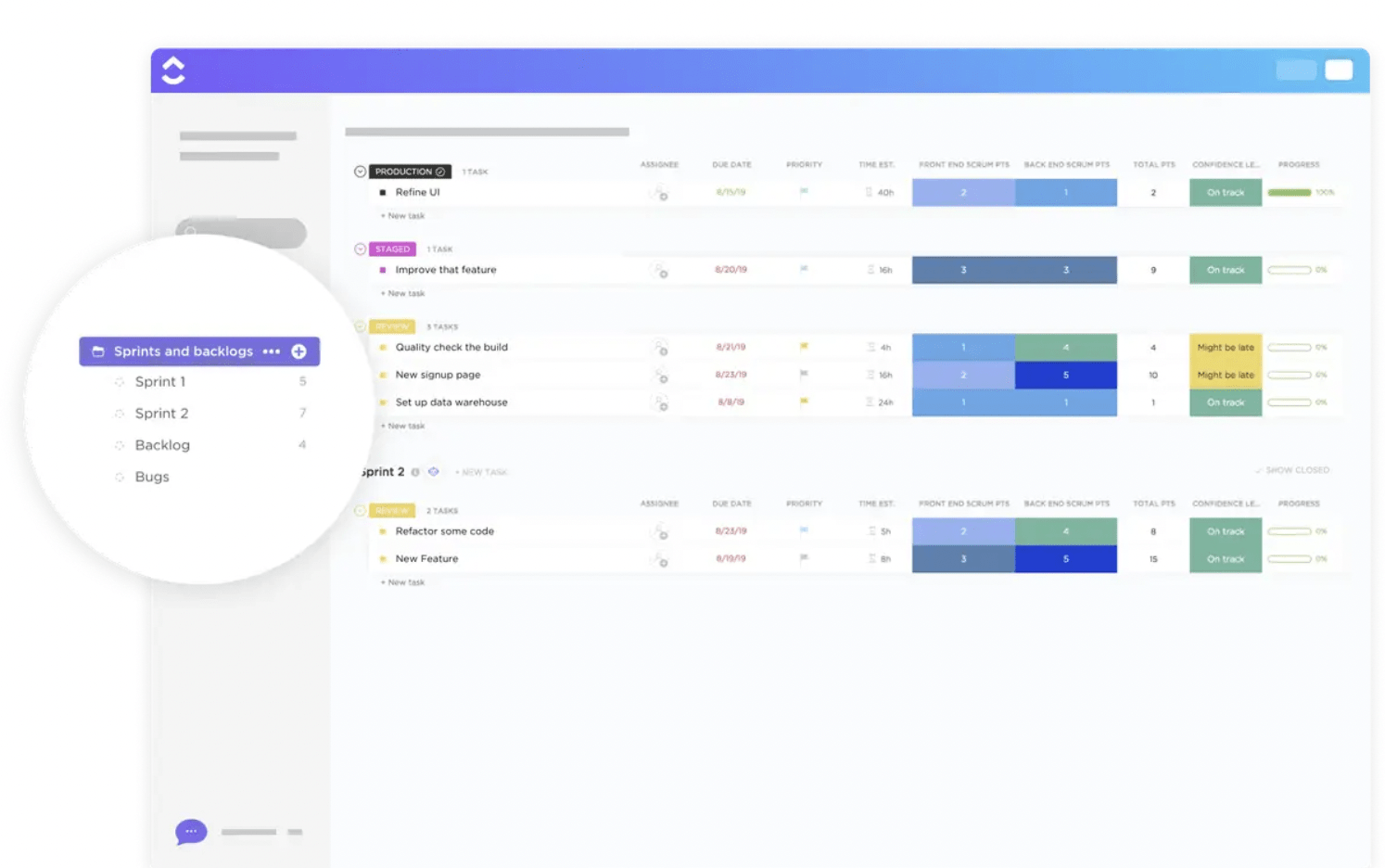 Track and manage sprints and keep a cohesive product backlog with ClickUp's Backlog and Sprints Template