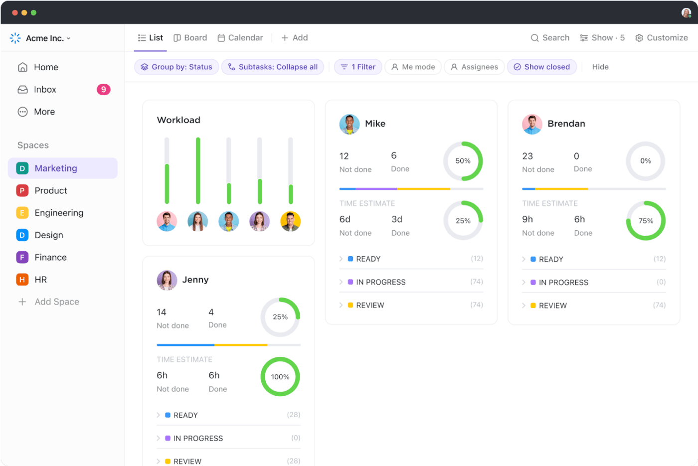 Dashboard di ClickUp