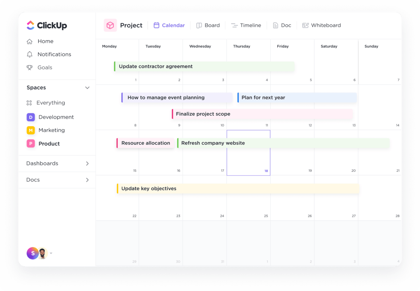 ClickUp Calendar View