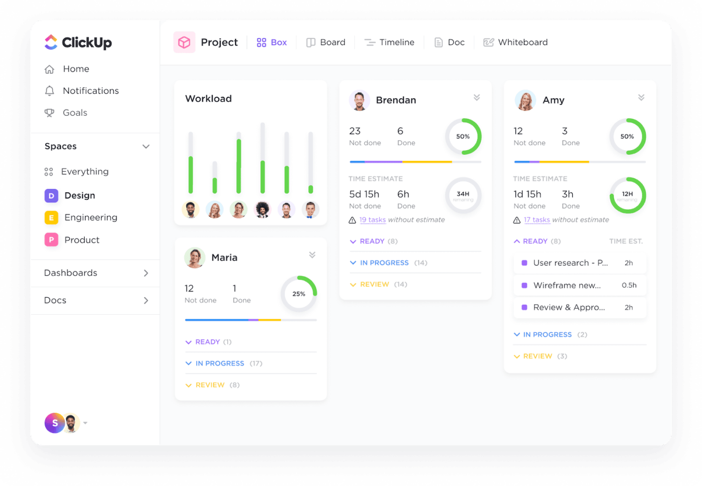 Vue d'équipe de ClickUp