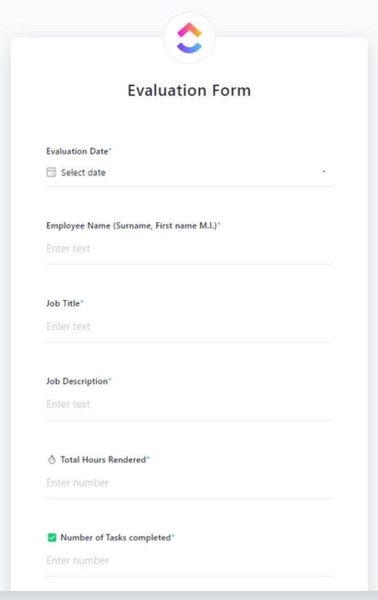 ClickUp’s Evaluation Form Template